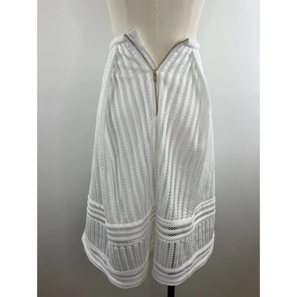 H&M White A-Line Laser Cut Knee Length Women's Skirt Size 2 NEW